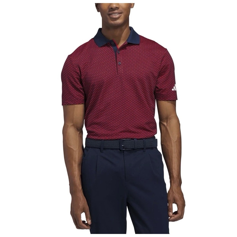 *NWT Men LARGE Adidas Beyond The Course Textured Golf Polo Shirt Red Navy KB5521
